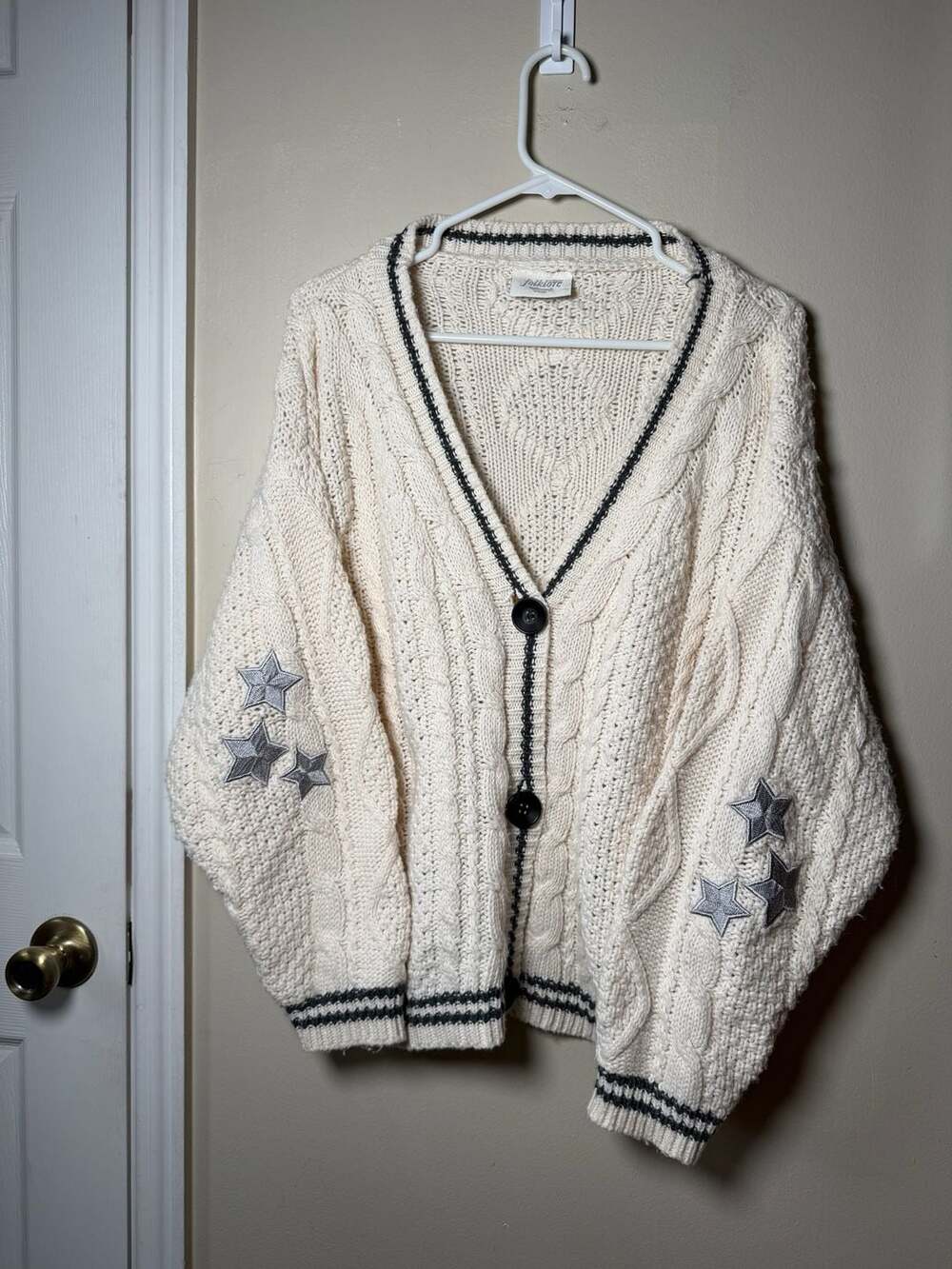 Taylor swift Folklore Star Patch Cable Knit Cardigan Cream authentic